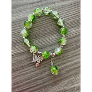 Women's Unbranded One Size Green & Silver Beaded Butterfly Bracelet